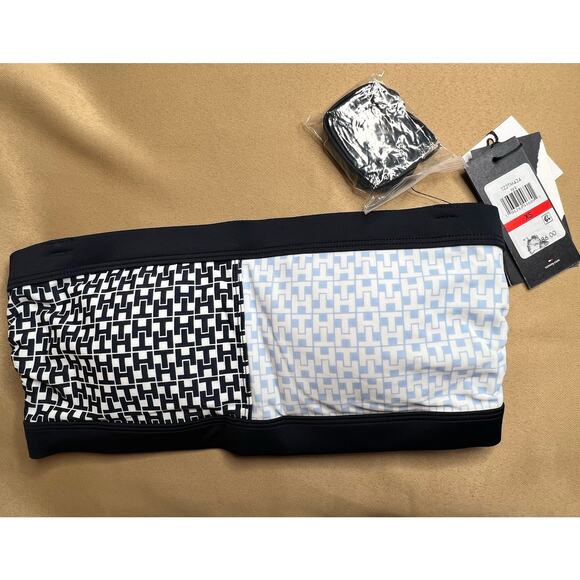 Tommy Hilfiger Iconic Colorblock Bandeau Bikini Top Monogram Sky Blue XS NWT - Picture 5 of 6